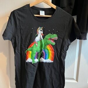 ASOS Black Tee with Unicorn and Dinosaur Design